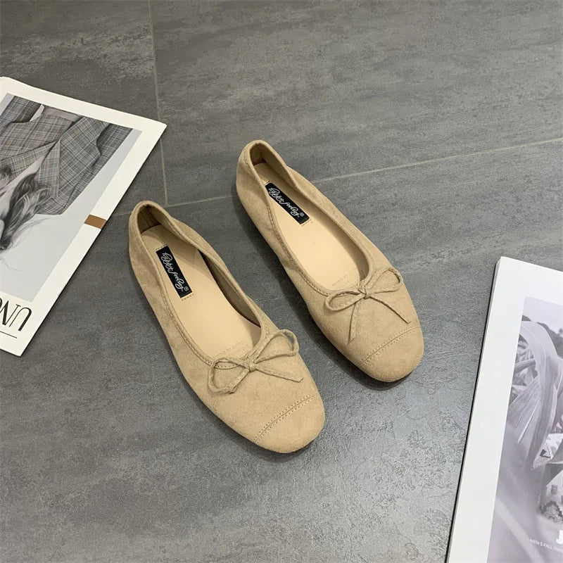 2025 Soft Sole Leopard Shoes Woman Bowtie Flock Ballet Flats Barefoot Loafers Ladies Daily Mocassines Slip On Dress Office Shoes