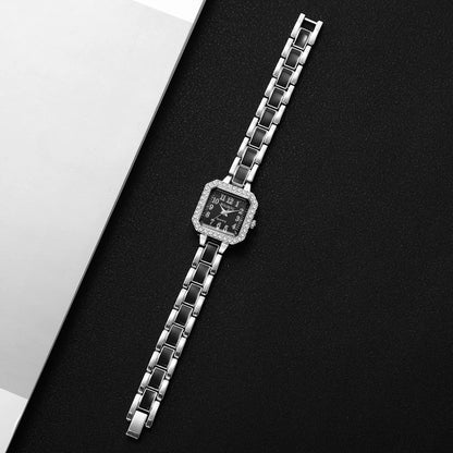 Luxury Square Rhinestone Women Quartz Watch Black Dial Metal Bracelet Fashion Ladies Wristwatches Relogio Feminino（Without Box）
