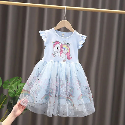 Girls Clothes New Summer Princess Dresses Flying Sleeve Kids Dress Unicorn Party Baby Dresses for Children Clothing 1-6Y
