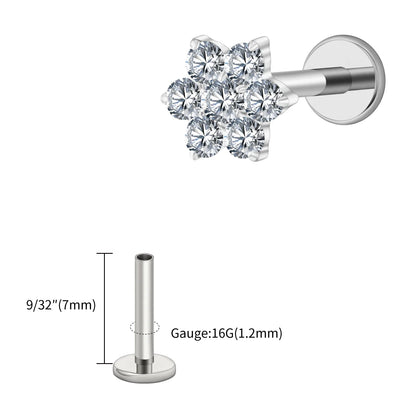 Right Grand ASTM F136 Titanium 16G Tiny Flower CZ Stud Earring Tragus Helix Rook Conch Labret Stud Flat back Cartilage Piercing