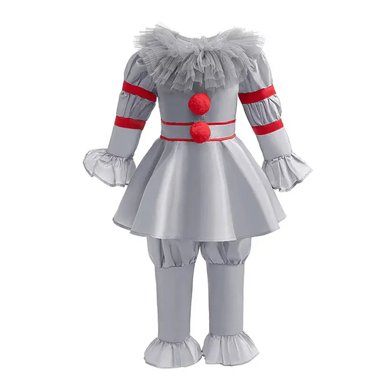 Scary Grey Joker Clown Costume for Kids Horrible Cosplay Dress Set 2026 Halloween Carnival Party Outfit Boys Girls