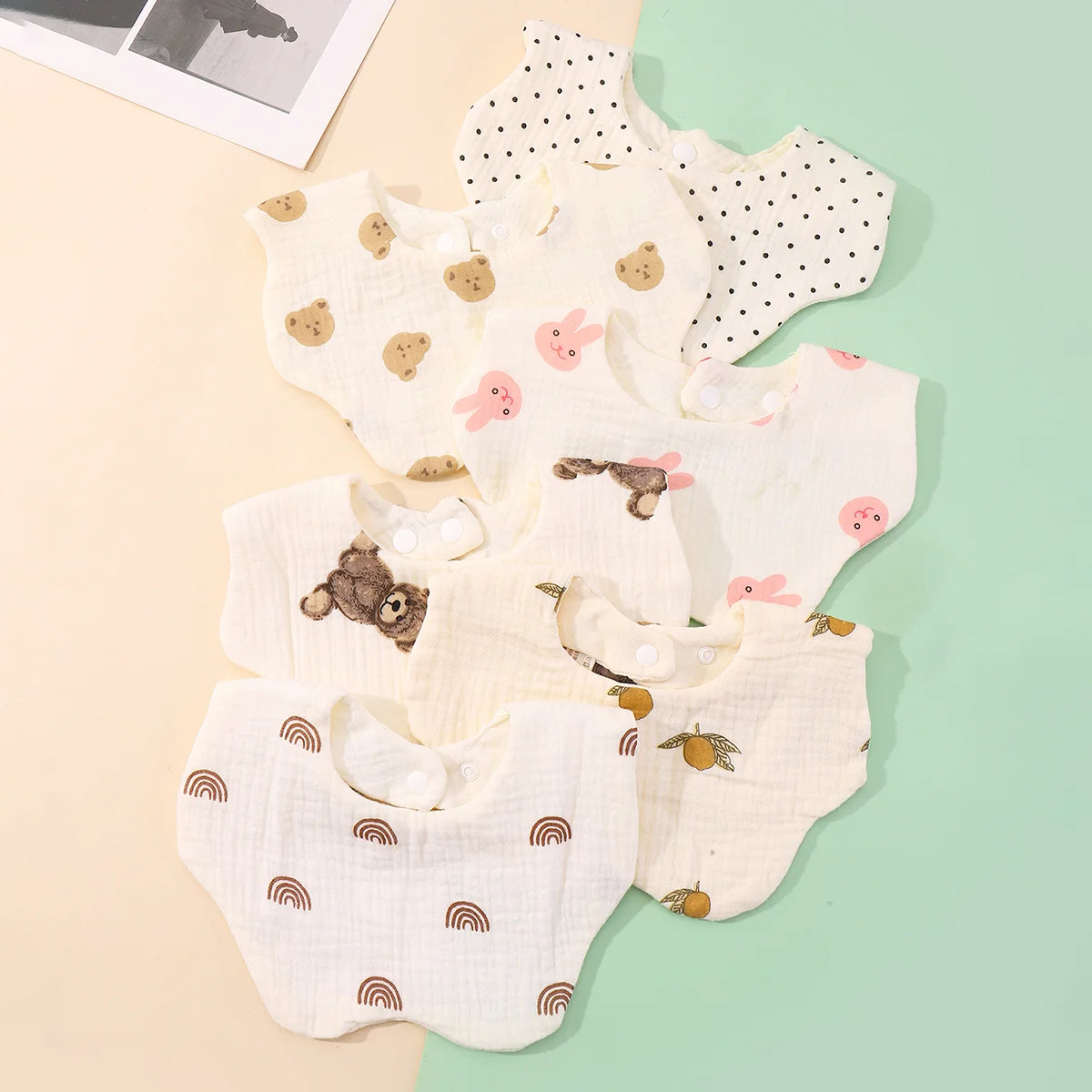 Baby Gauze Bibs Pure Cotton Class A Saliva Towel Milk Spilt Prevent Grass and Wood Dyed 360 Degrees Newborn Bib