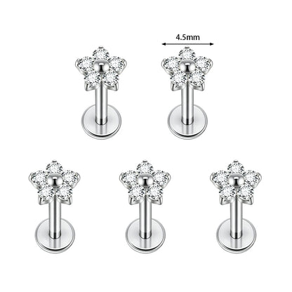 1/5PCS F136 Implant Titanium Earrings Stud,Trendy Flower Zirconia Cartilage Earrings,Tragus Conch Helix Piercing Jewelry