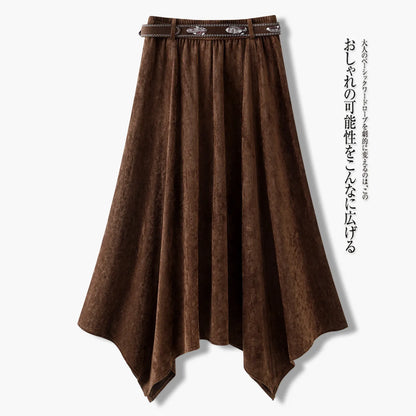 ZJYT Fall Winter Midi Suede Skirts for Women 2026 Fashion High Waist Irregular Vintage Casual Skirt Ladies Bottoms Brown Black