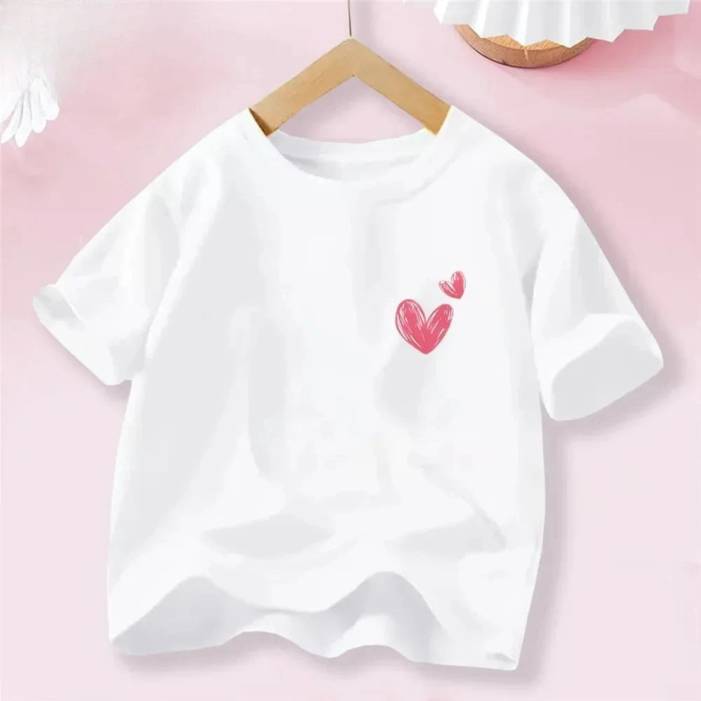 Sweet Heart Print T-Shirt Crew Neck Short Sleeve T-Shirt Casual Every Day Tops Girls Clothing Fashion Teens Sport Clothes