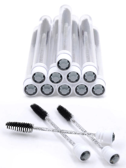 10Pcs Eyelash Brushes Tubes Reusable Lash Mascara Wands Lash Extension Brushes In Case Diamond Eyebrow Brushes Comb Containers