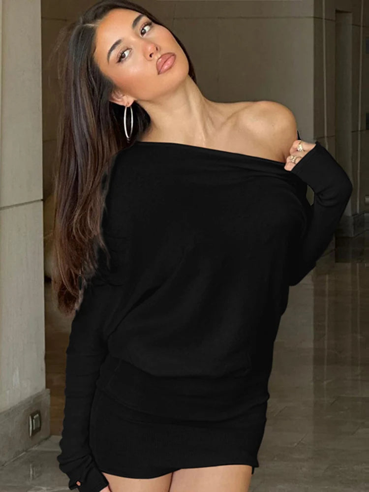 Women's Asymmetric-Neck Long-Sleeve Dress