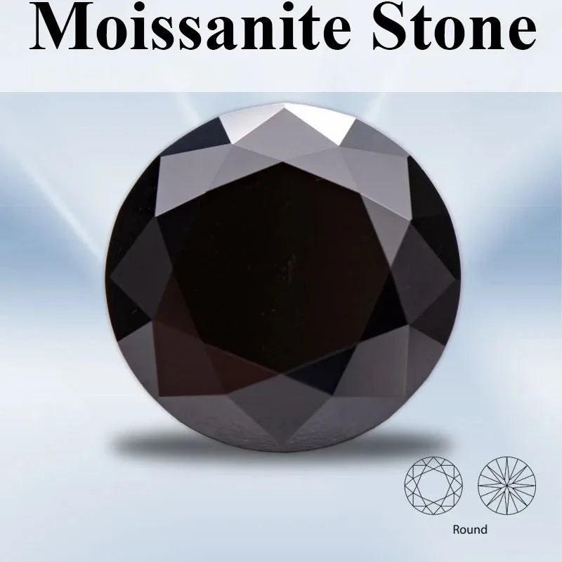 Moissanite Loose Stone Black Color Round Cut 0.5-5.0ct  Synthetic Loose Gemstone With Certificate