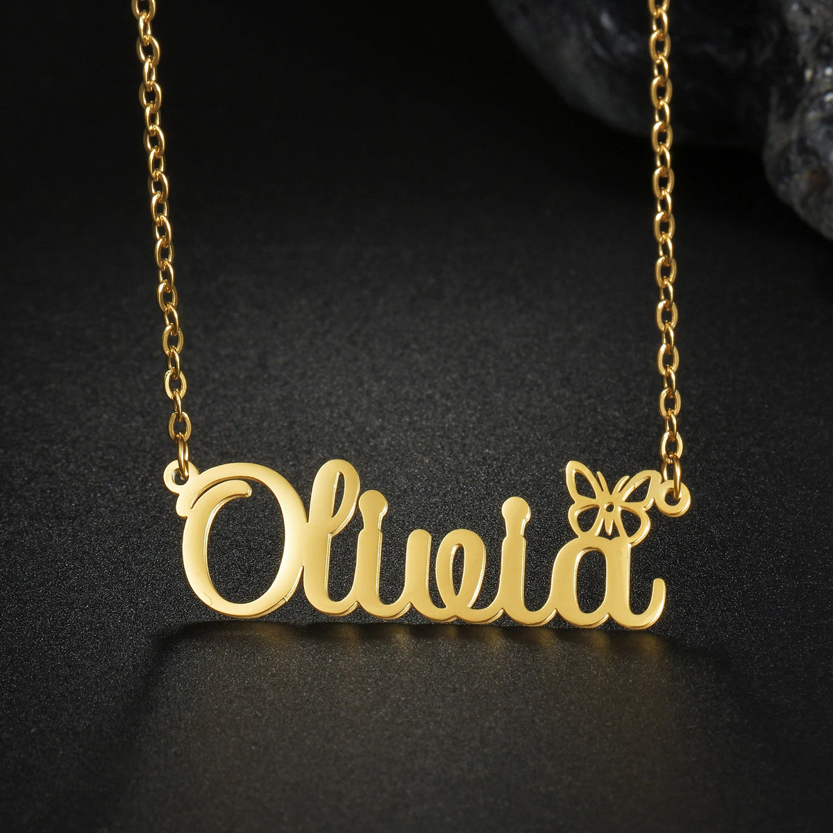 Atoztide Multiple Custom Name Frosted Necklaces Full Stone Butterfly Chain Stainless Steel for Women Pendant Jewelry Gifts