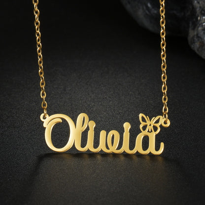 Atoztide Multiple Custom Name Frosted Necklaces Full Stone Butterfly Chain Stainless Steel for Women Pendant Jewelry Gifts