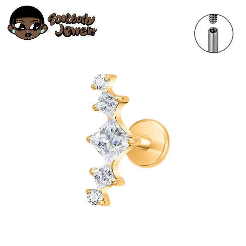 ASTM F136 Titanium Princess Arch Square CZ Helix Piercing Labret Tragus Conch Earrings Lobe Lip G23 TItanium Nose Body Jewelry