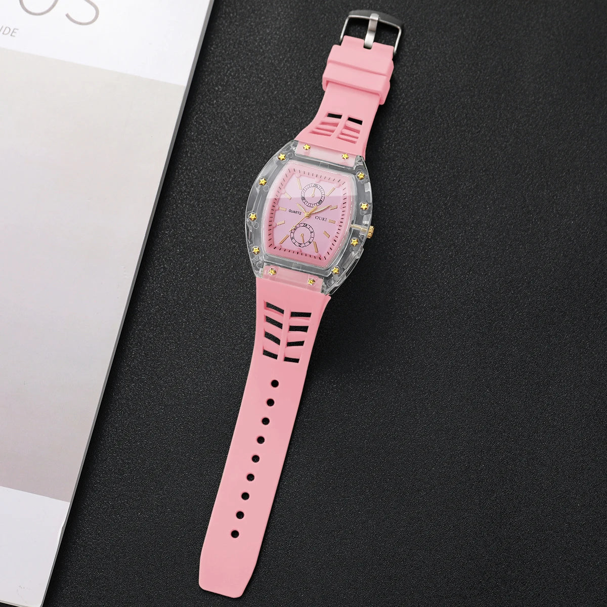 Fashion Tonneau Dial Women Quartz Watch Casual Silicone Strap Ladies Sports Wristwatches Relogio Feminino Gift（Without Box）