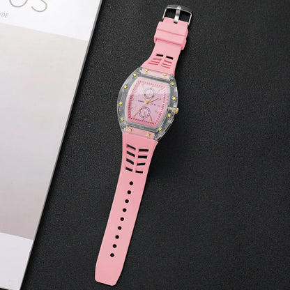 Fashion Tonneau Dial Women Quartz Watch Casual Silicone Strap Ladies Sports Wristwatches Relogio Feminino Gift（Without Box）