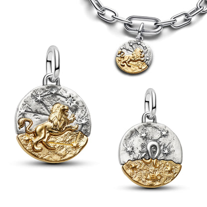 925 Sterling Silver Zodiac Coin Charms 12 Constellation Coin Pendant Crystal Lucky Amulet Beads Bracelet Necklace DIY Jewelry