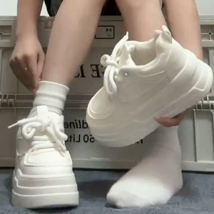 New Spring/autumn Thick-soled Lace-up Casual Shoes with Round Toes Fashionable Comfortable Trendy Breathable Walking Sneakers