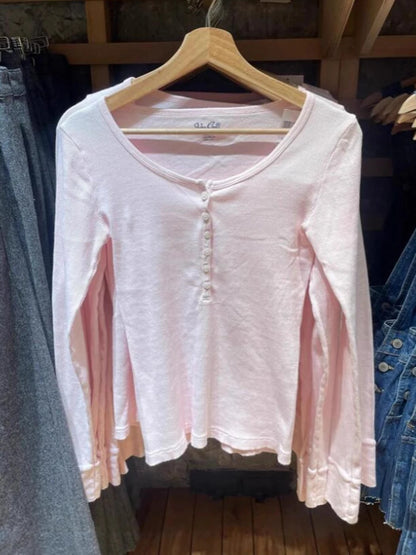 Retro White Ribbed Button T-shirts Women Spring Cotton Round Neck Long Sleeve Tees Female Y2k Streetwear Casual T Shirt Tops
