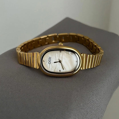 Stylish and Elegant Women's Watch Oval Mother-of-Pearl Dial with Steel Bracelet Sophisticated Student Quartz Watches for Women