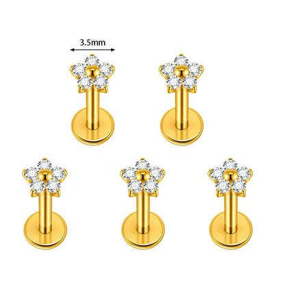 1/5PCS F136 Implant Titanium Earrings Stud,Trendy Flower Zirconia Cartilage Earrings,Tragus Conch Helix Piercing Jewelry