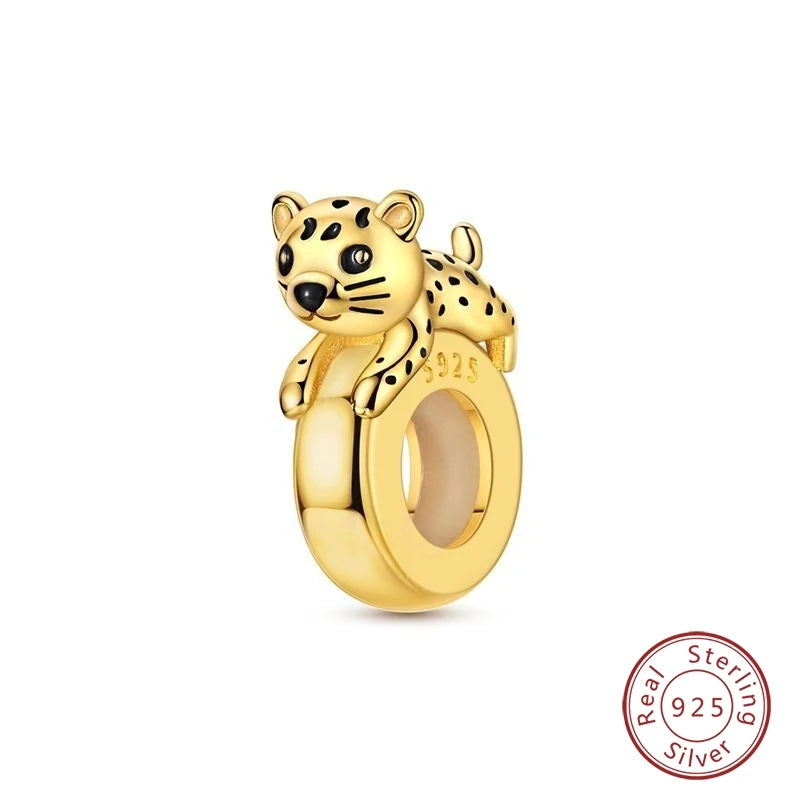 Hot Sales 925 Sterling Silver Golden Series Charms Leopard Little Bear Starfish Bow Bead Fit Original Bracelet DIY Women Jewelry