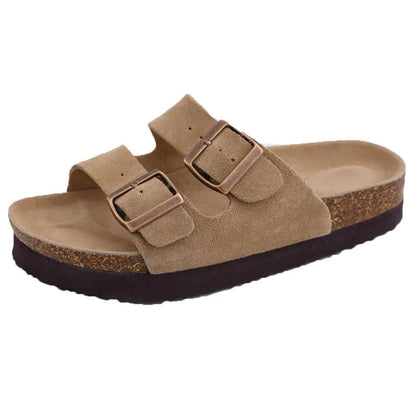 Shevalues Women's Suede Clogs Classic Cork Slippers Leather Mules Men Cork Footbed Sandals Comfort Beach Shoes with Arch Support