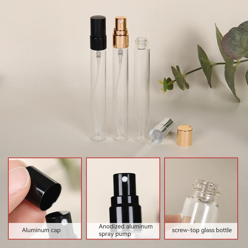 50pcs 10ml Multi-color Anodized Nozzle Perfume Bottle, Portable Travel Fine Atomized Glass Empty Bottle, Mini Perfume Container