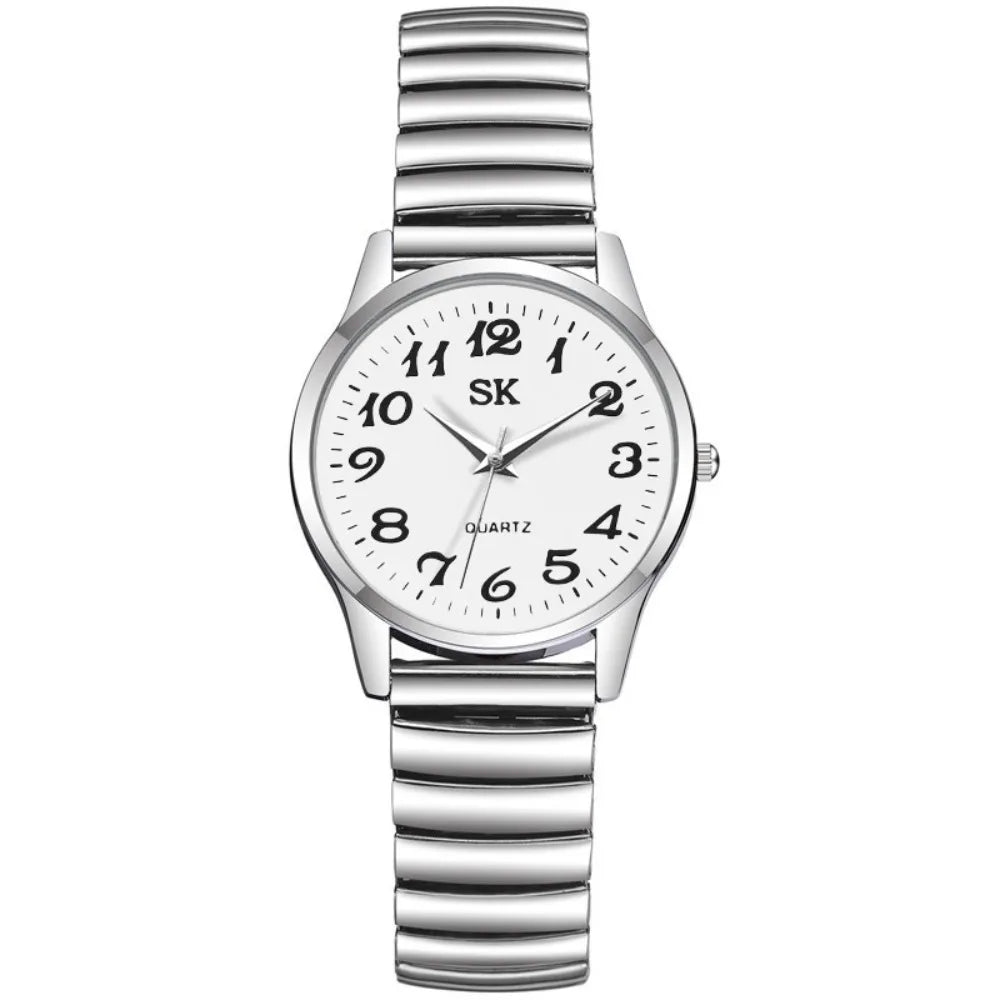 Fashion Small Round Watches Simple Luxury Quartz Watch Elastic Band Steel Belt Couple Watches Gifts