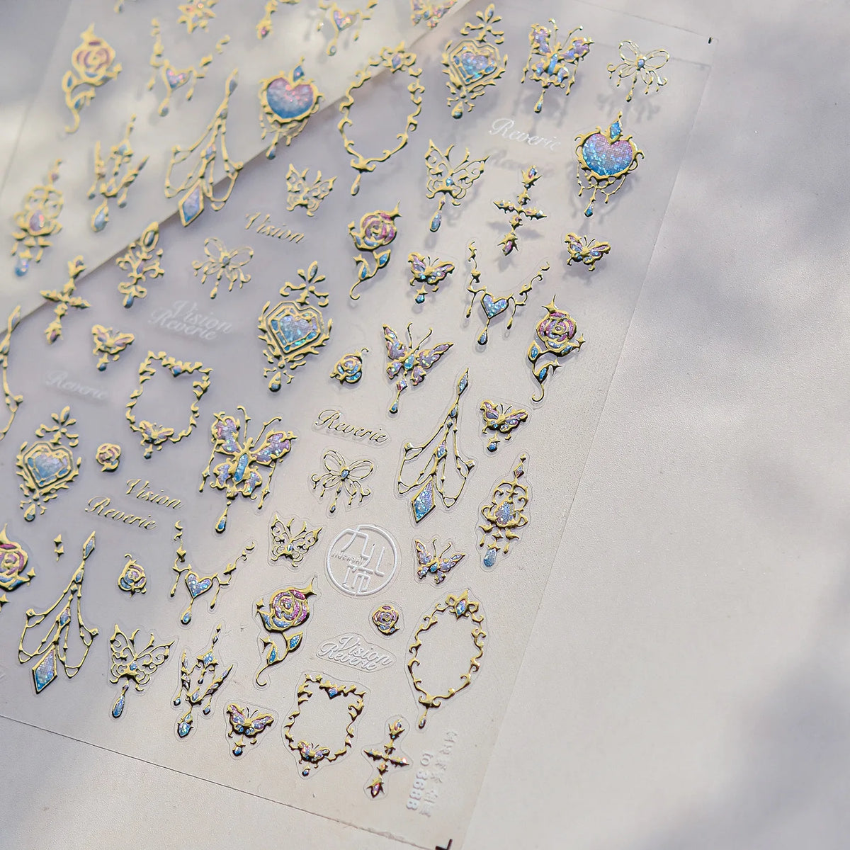 Elegant Gold Scepter 5D Nail Art Stickers Gorgeous Gemstone Luxury Courtly Pattern Necklace Frame Self Adhesive Manicure Decals
