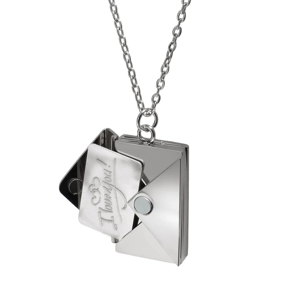 Stainless Steel Envelope Pendant Necklace Metal Waterproof Jewelry For Women