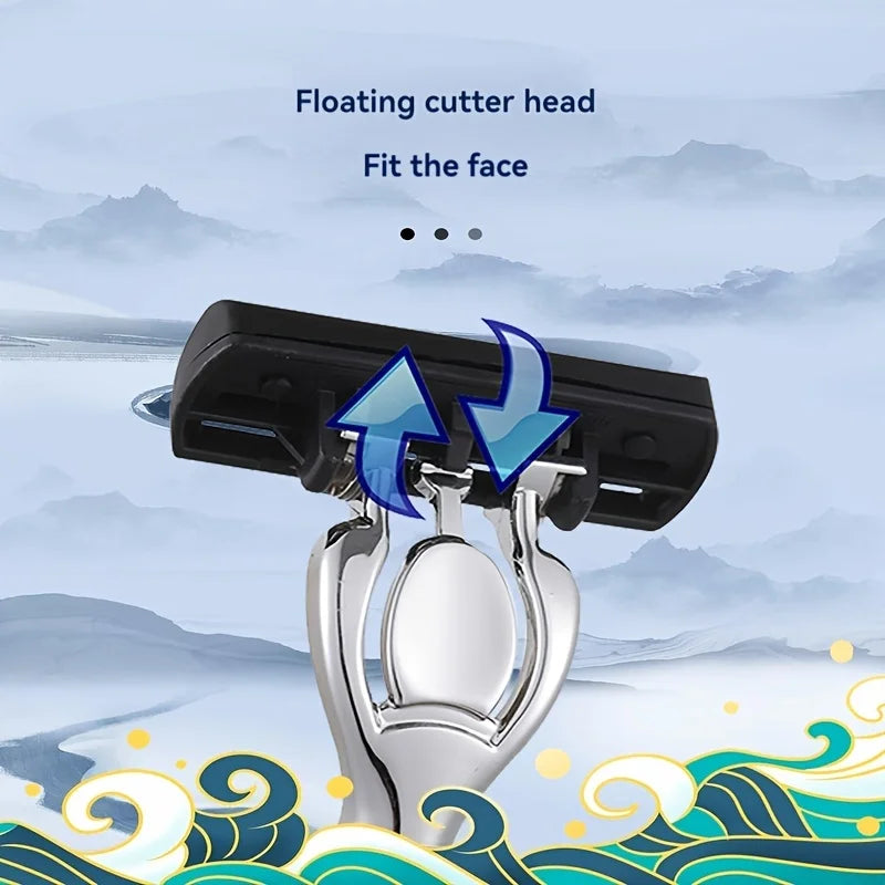 High-End Men's Shaver, Non-Slip Handle, Sharp and Smooth Stainless Steel Blades, 6-Layer Shaver Blades, Manual Shaver