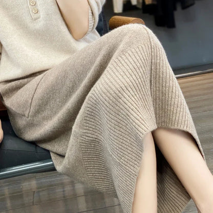 Women's Knitted Cashmere Skirt Double Pocket 100% Pure Wool Commuter Joker Straight Skirt for Autumn Winter New
