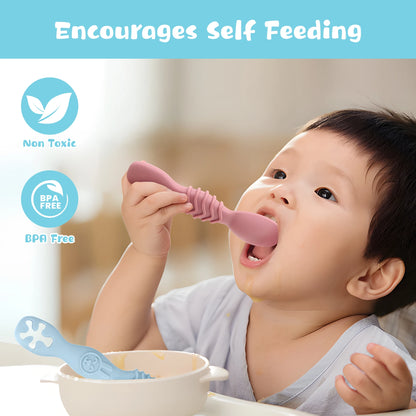 Silicone Chew Spoon Set for Babies and Toddlers | BPA Free | Microwave, Dishwasher and Freezer Safe