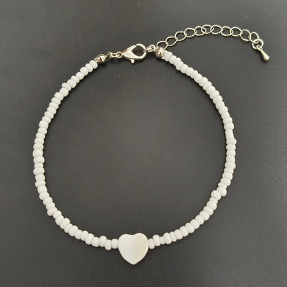 Bohemian Summer Beach Shell Heart Anklets for Women Fashion White Beads Anklet Bracelet on The Leg Female Foot Styling Jewelry
