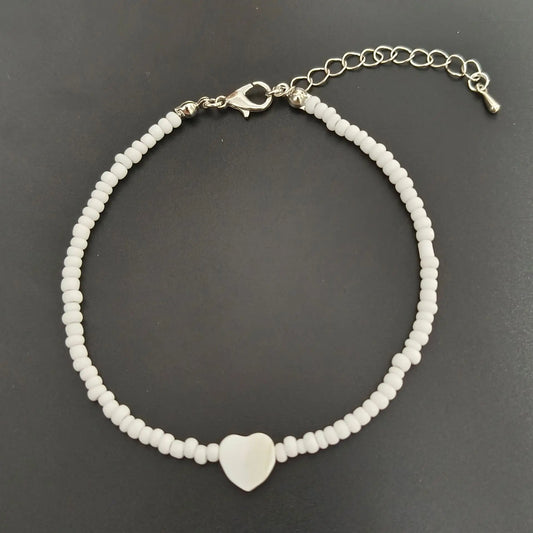 Bohemian Summer Beach Shell Heart Anklets for Women Fashion White Beads Anklet Bracelet on The Leg Female Foot Styling Jewelry