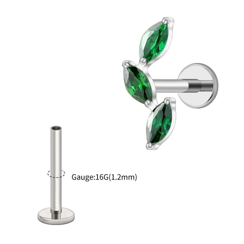 Right Grand ASTM F136 Titanium Triple Marquise Labret Stud 16G CZ Cluster Climber Cartilage Earring Tragus Helix Ear Piercing