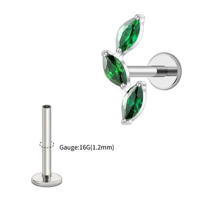 Right Grand ASTM F136 Titanium Triple Marquise Labret Stud 16G CZ Cluster Climber Cartilage Earring Tragus Helix Ear Piercing