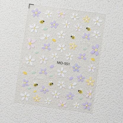 5D Embossed Nail Art Decals Elegant Petals Florals Daisy Flowers Leaves Adhesive Sliders Stickers For Manicure Tips Decoration