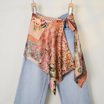 Streetwear Layering Pannier Skirt with Side Tie, Paisley Polka Dot Leopard Print Hem, Multifunctional Apron Skirt for Dresses