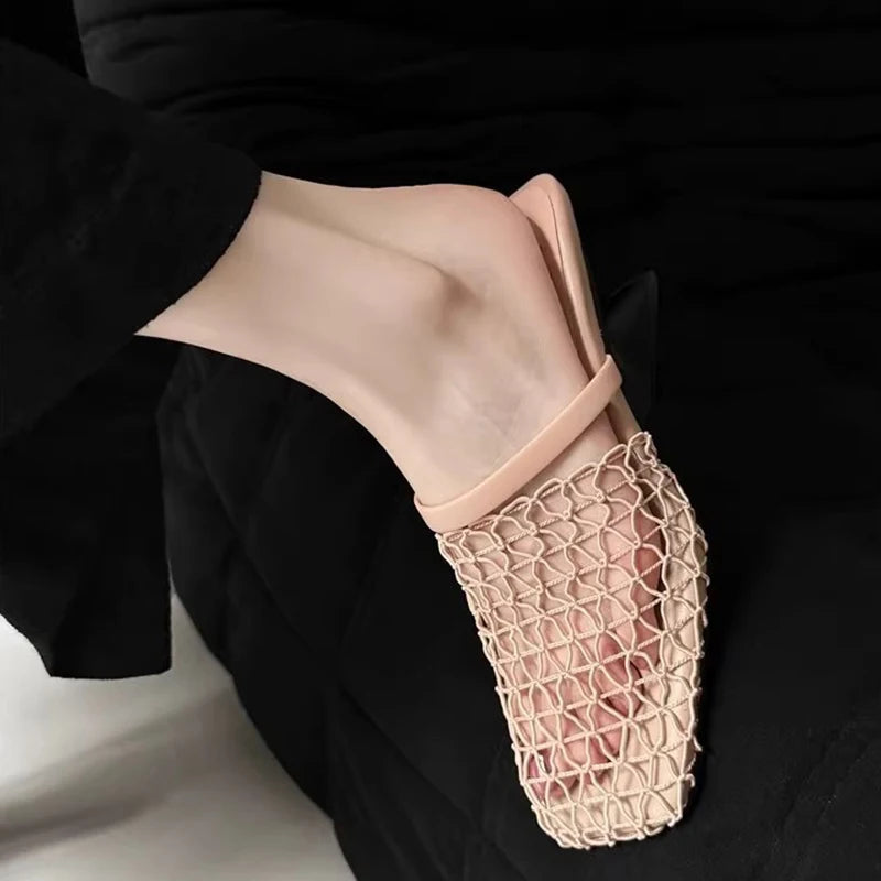 Women's Cutout Mesh Heeled Mules