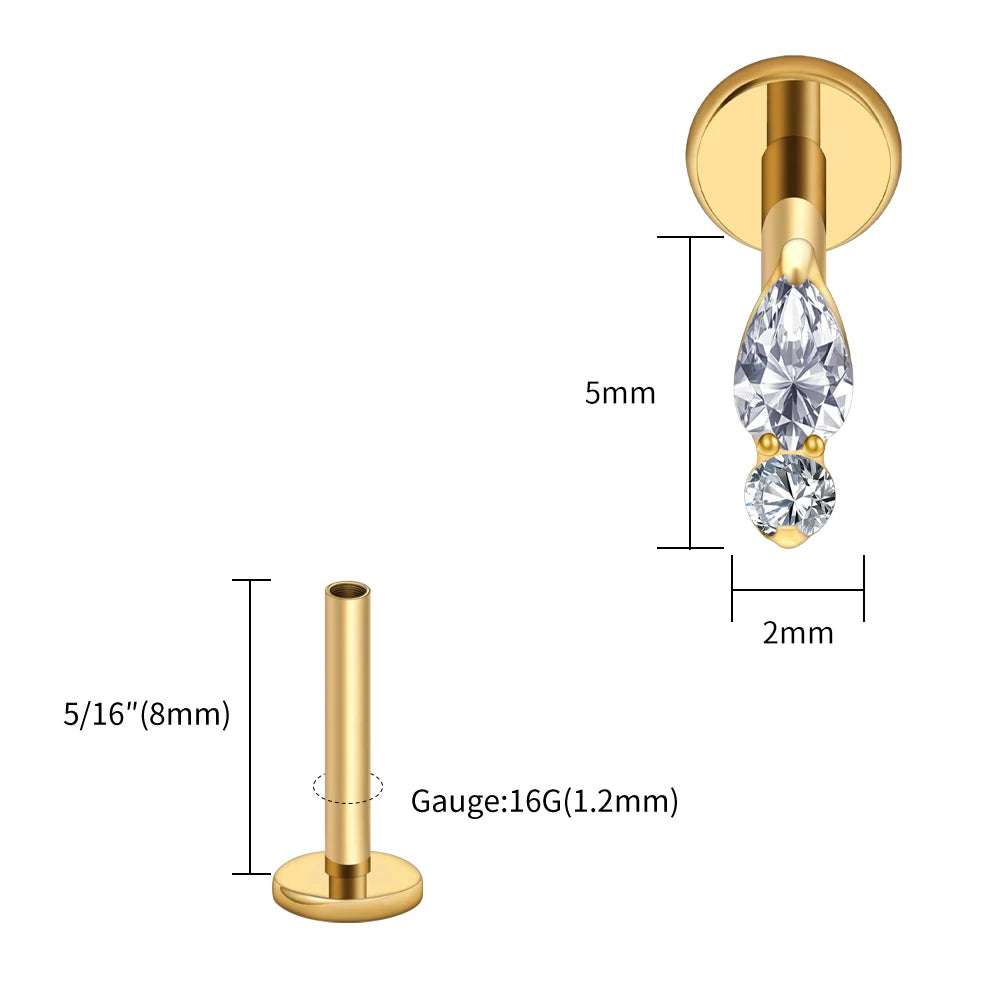 Right Grand ASTM F136 Titanium Teardrop Opal Cartilage Earring 16G Tiny Round CZ Forward Helix Labret Stud Piercing Jewelry