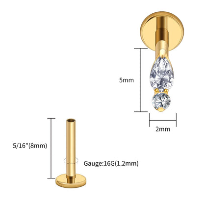Right Grand ASTM F136 Titanium Teardrop Opal Cartilage Earring 16G Tiny Round CZ Forward Helix Labret Stud Piercing Jewelry