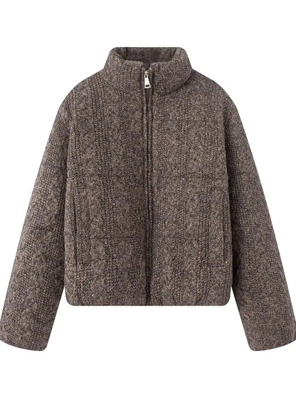 Women's Luxury Vintage Winter Loose Turtleneck Zipper Padded Coats Lady Elegant High Quality Knitted Thicken Warm Jackets Parkas