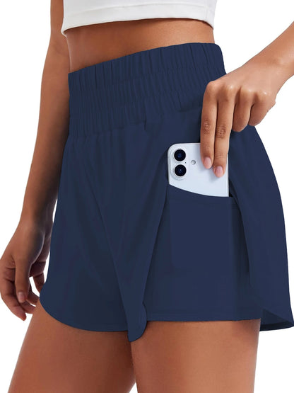 Women's High-Waisted Yoga and Running Fake Two-Piece Shorts with Anti-Exposure Design, Slimming Effect for Gym Use