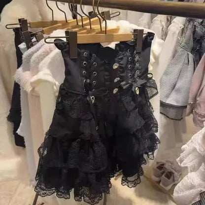 Japanese Lolita Lace Layered Skirt Women Anime High Waist Maid Style Sweet Ruffle Cake Skirt Kawaii Harajuku A-Line Mini Skirt