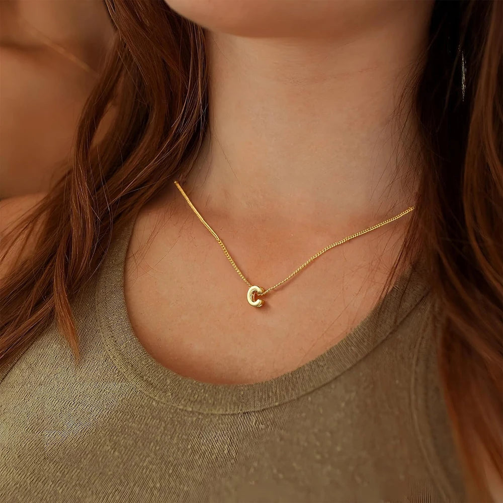 Dainty Mini Bubble Letter Necklace Gold Plated Balloon Initial Tiny Small Pendent Necklaces for Women Jewelry Teen Girls Gifts