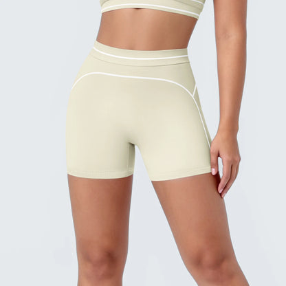 High Waist Stripe Fitness Yoga Shorts for Woman's Quick-Dry Breathable Hip-lifting Summer Gym Running Color Blocking Yoga Shorts