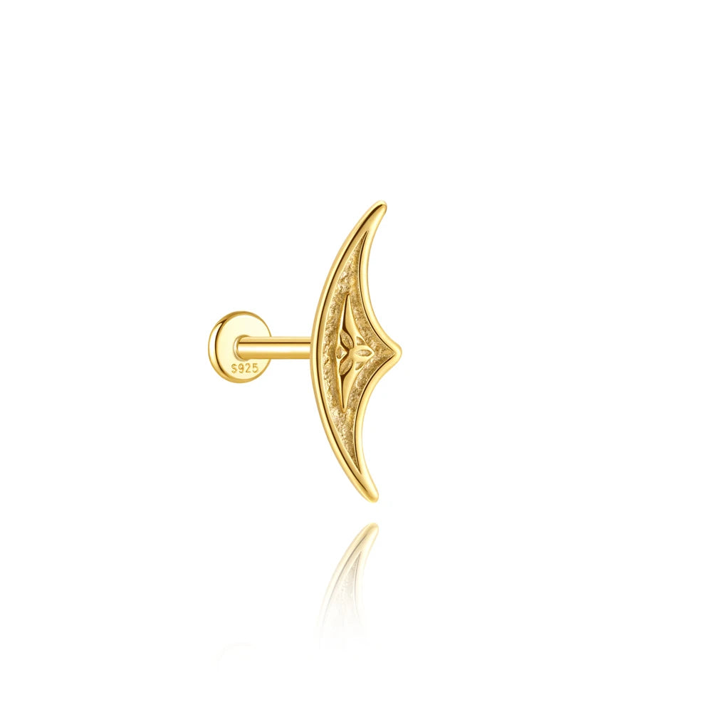 AIDE 925 Sterling Silver Shiny Hollow Lotus Flower Crown Flat Back Internal Thread Piercing Earring For Women INS Dainty Luxury
