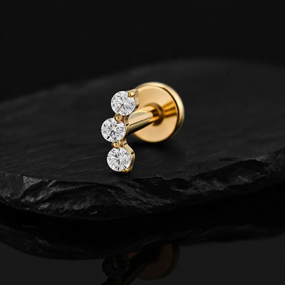 Right Grand ASTM F136 Titanium Triple CZ Helix Tragus Flat Back Earring 16G Dainty Ear Climber Cartilage Stud Piercing Jewelry