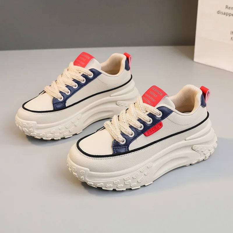 New 2026 Leather Sneakers Womens Shoes Summer Fashion Students Casual Zapatos De Mujer Thick Bottom Sports Female Platform Shoes