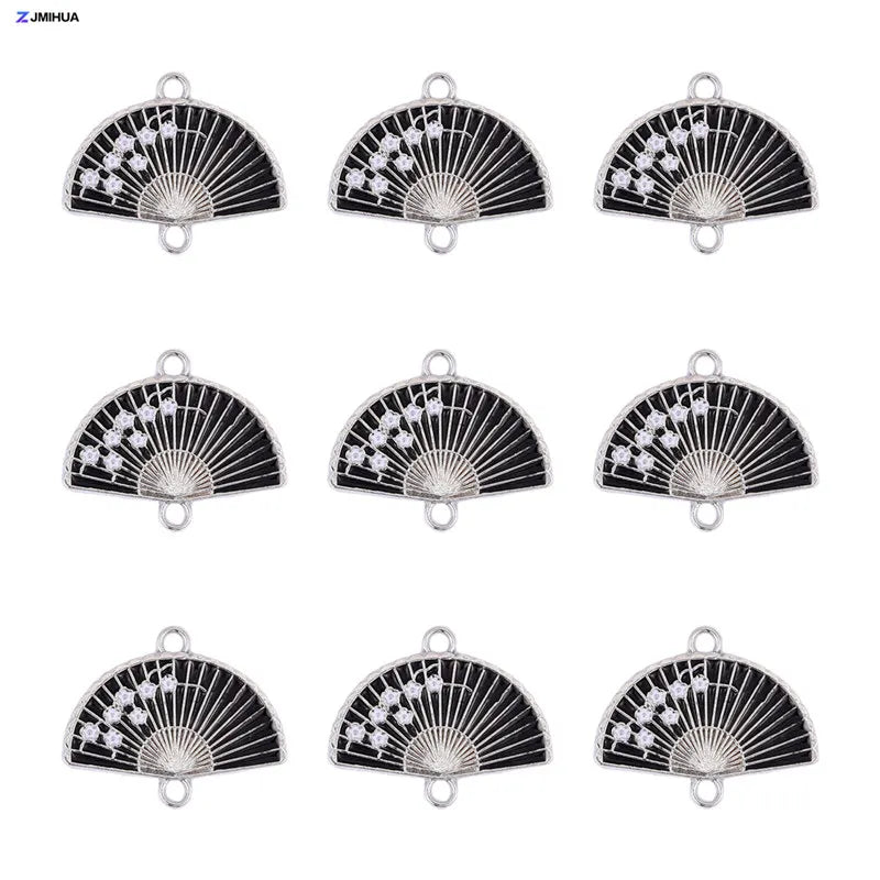 15pcs Enamel Fan Charms Connector Sakura Pattern Pendants For Crafts Jewelry Making DIY Bracelets Earrings Accessories