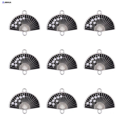 15pcs Enamel Fan Charms Connector Sakura Pattern Pendants For Crafts Jewelry Making DIY Bracelets Earrings Accessories